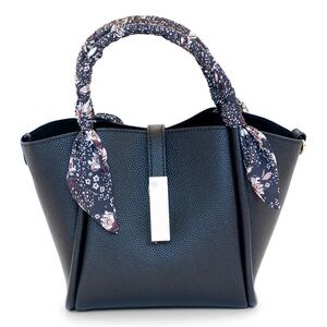 BCBGeneration Black Satchel with Floral Scarf Handle